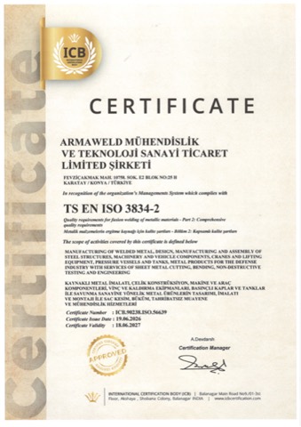 EN ISO 3834-2 Sertifikası